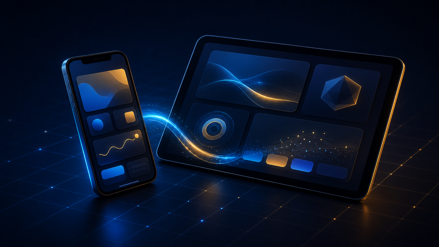 Smartphone and tablet connected by a flowing application experience